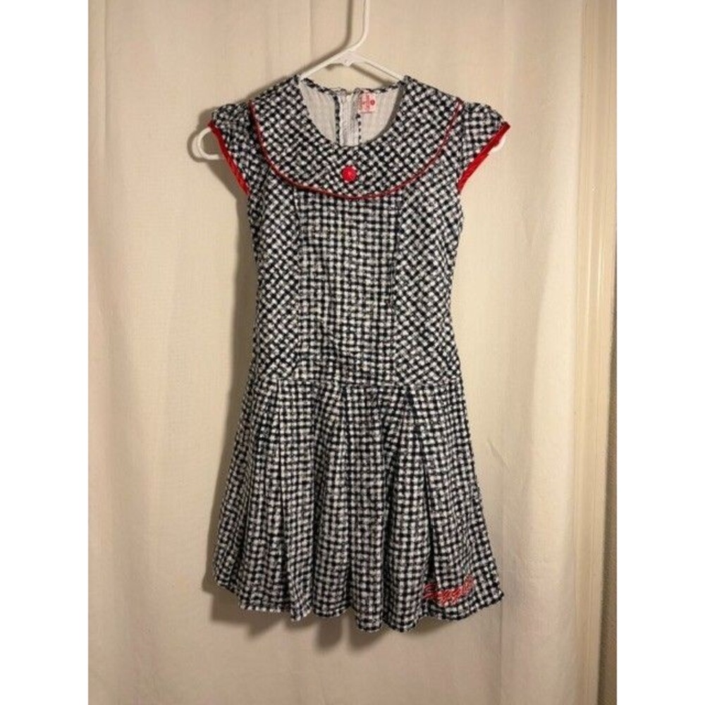 Ciccia & CicciLee Blue Checkered Dress with Red Trim – Size 30 (Approx. 3T)